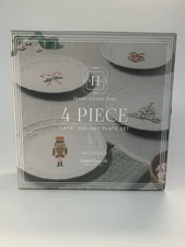 Modern Southern Home Capri 4 Piece 9" Stoneware Embossed Christmas Plate Set NEW