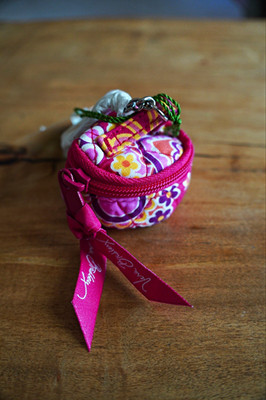 Vera Bradley Pink Multicolor Floral Zippered Charm Keychain Pouch w/ Clip