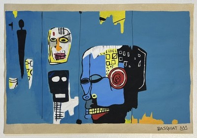 Jean-Michel Basquiat Drawing on old paper (Handmade) signed and stamped artwork