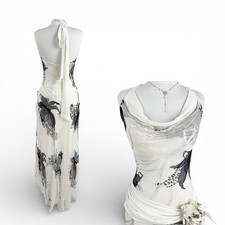 Vintage Ivory Floral Maxi Dress Womens Romantic Draped Slip Dress Fairycore Y2K