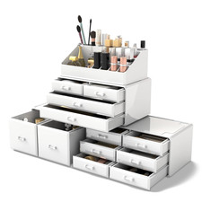 Makeup Cosmetic Organizer Storage Drawers Display Boxes Case with 12 Drawers Wh