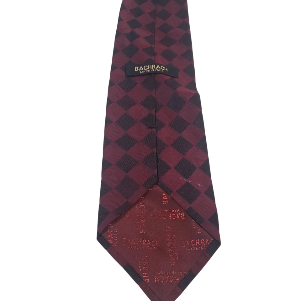 Corbata de hombre Bachrach de diseñador de lujo roja negra a cuadros seda italiana Foto 4 de 4