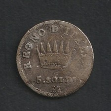 5 Soldi Argent, ITALIE 1810, NAPOLEON, Frappe MILAN, M, 1.17 G, Ø 15 mm, C 5.1