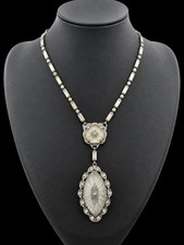 Antique Art Deco Camphor Glass Lavalier Necklace Rhinestone Double Drop 1920s