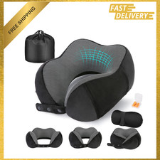 Travel Neck Pillow Memory Foam Adjustable Flight Pillow with Eye Mask Earplugs