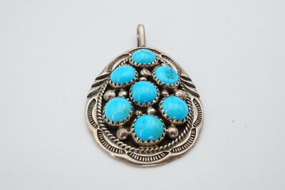 Vintage Native American Navajo Sterling Silver Turquoise Pendant