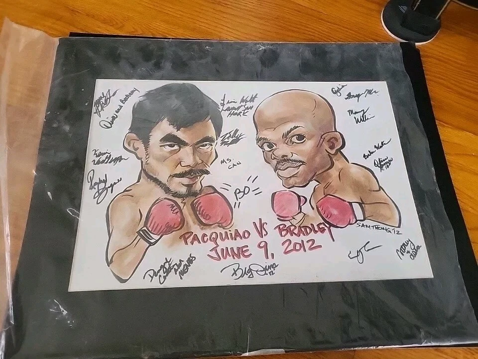 Manny Pacquiao Bradley Mosley Two Artist Paintings Fights Signed By Group - Image 3 of 4