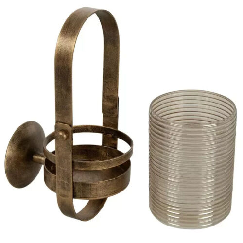 Apliques de pared de velas de vidrio acanalado modernos de mediados de siglo de pared de metal dorado antiguo - Imagen 4 de 8
