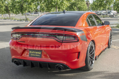 Rear Bumper Dual Exhaust Diffuser For 15-Up Dodge Charger SRT Style GLOSSY BLACK