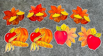Vintage Fall Autumn Die Cut Decor Leaves Acorns Apples Double Sided Lot of 8