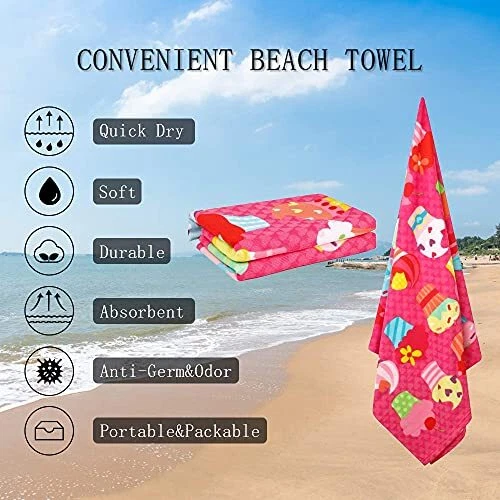 Auxory Microfiber Beach Towel Set Oversized Large Quick Dry Soft Thin Sand Fr...