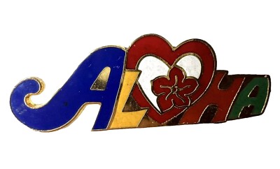 Aloha Heart Flower Enamel Pinback Lapel Pin Hawaii