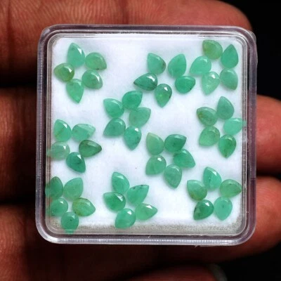 50 Pcs Natural Colombian Emerald Pear Faceted Cut 4mm 3mm Calibrated Gemstones - Image 1 of 4