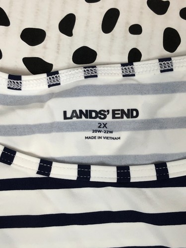 Lands End Navy Blue White Stripe 2X PLUS Cover-Up SS SWIM TEE 518094 - Picture 4 of 5