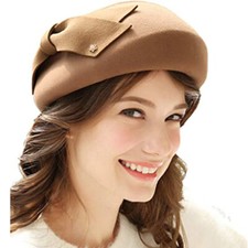 Camel Wool Felt French Berets Hat Bowler Fedora Cloche Church Hats Cap For Women