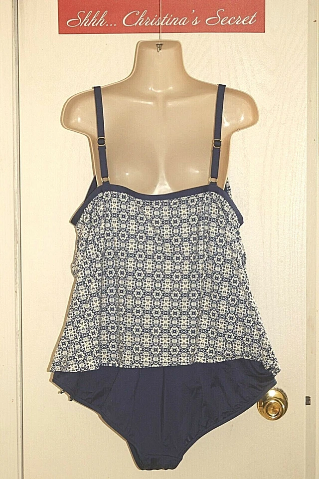 APT 9 Swimsuit One Piece Tankini Blue White Tummy Control Adj Straps 3X *VG+++ - Image 2 of 4