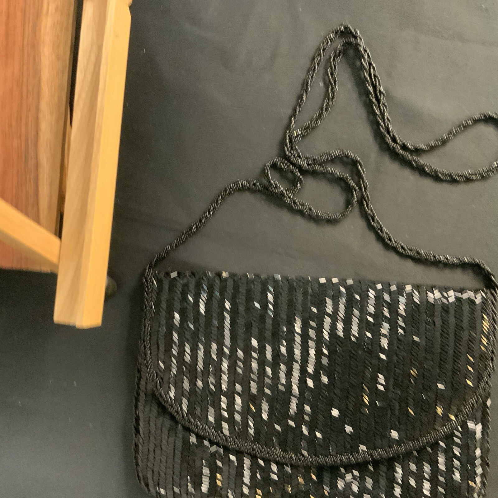 BLACK SEQUINED CHEVRON PATTERNED EVENING BAG WITH… - image 7