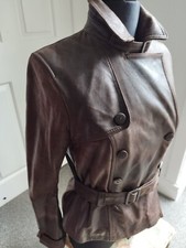 Helium Designer Brown Real Leather Women's Jacket, Size Uk 10/12