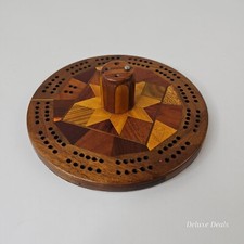Vintage Wooden Peg Game Board, 7" Diameter