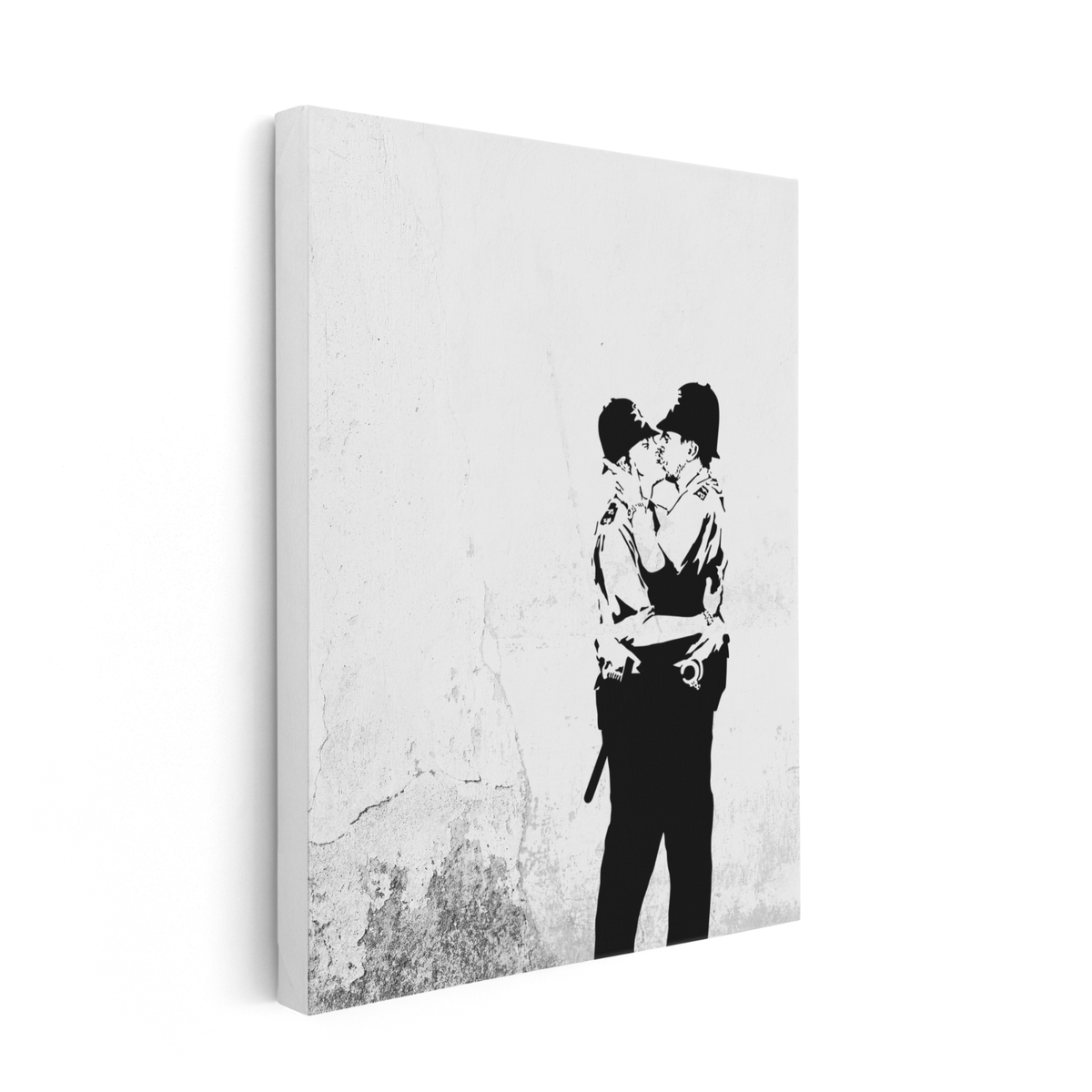 Poster D'art Mural BANKSY "Kissing Coppers" - Impression Sur Toile Moderne - Gris