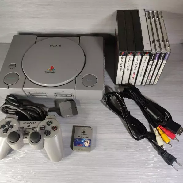 Sony PlayStation 1 PS1 Gray Game Console Full Set Japanese Version