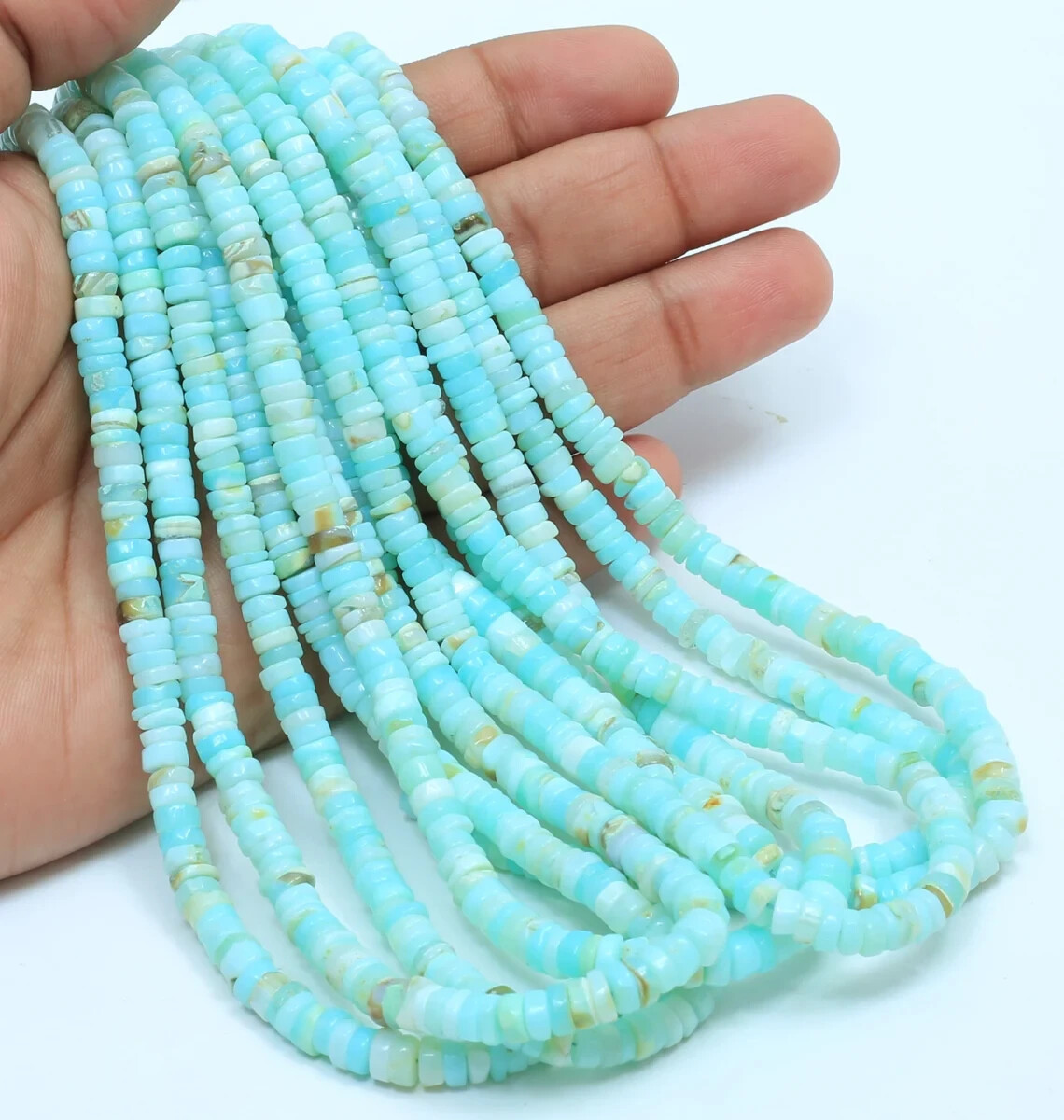 Natural Sky Blue Opal Smooth Round Tyre Beads 15' strand 6mm - 9mm, Sky Blue
