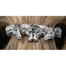 FOUR HORSE hair barrette, scarf Pewter French Style clip  Equestrian Jewelry