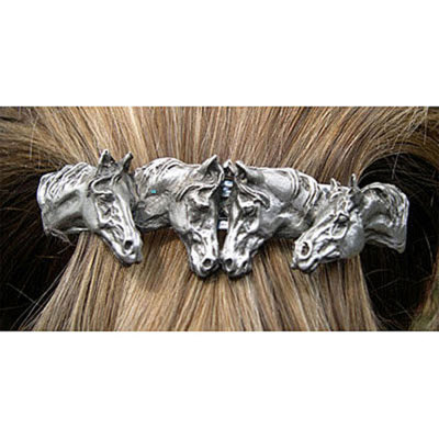 FOUR HORSES barrette Pewter with French style clip Zimmer Equestrian Jewelry