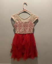 Girls Rare Editions Red Tulle And Skin Tone Lace Dress Size 10 holiday dress