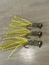 Three hand tied 1/16 crappie jigs 