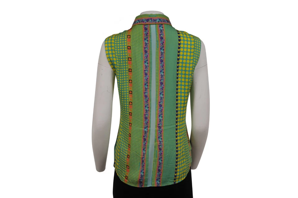 Camisa Versace para mujer sin mangas con botones EE. UU. 40 verde amarillo seda Foto 2 de 4