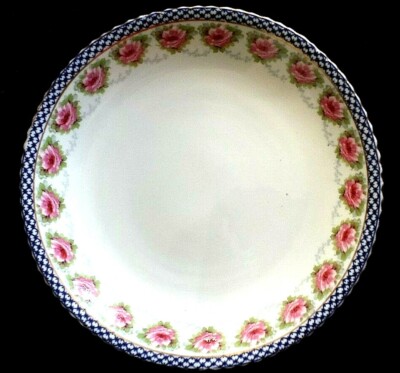 Aynsley's Portland Pink Flowers Blue Check 9 inch Dinner Plate x1 c1891 ...
