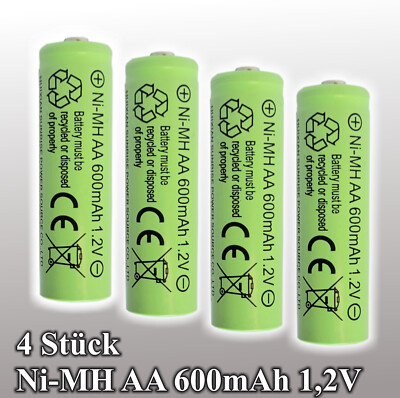 4 x AA 600mAh 1,2V Akku Ni-MH für SOLAR-Leuchten Lampen Mignon Akkus Batterie