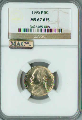 1996 P JEFFERSON NICKEL NGC MS67 6FS PQ 2ND FINEST GRADE MAC SPOTLESS .
