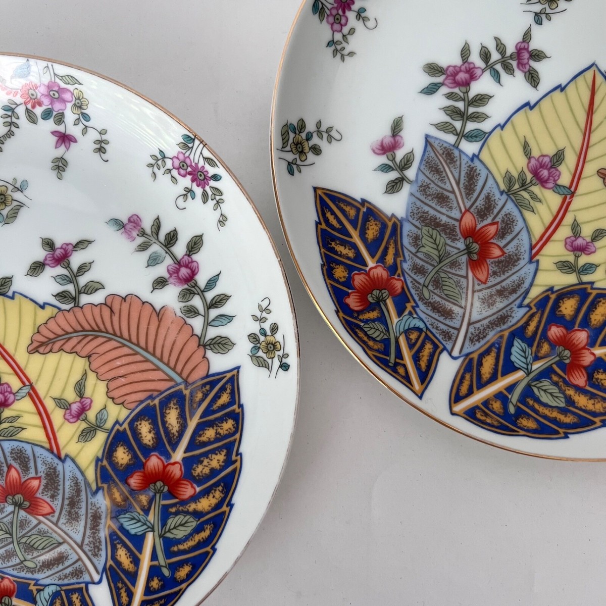 tobacco leaf plate Vintage Mann Tobacco Leaf Dessert Salad Plates Genus Nicotinia Fine China  Set/2