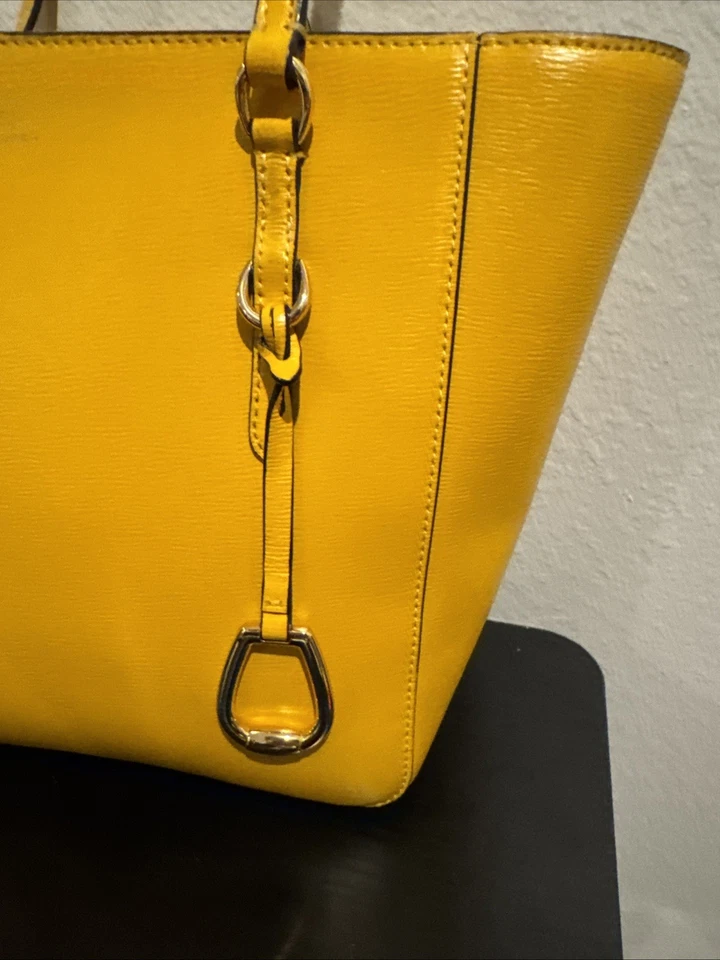 Lauren Ralph Lauren Yellow Mango Leather Zip Satchel Bag - Image 4 of 4