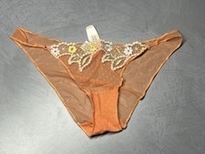 Victoria s Secret Orange Mesh String Bikini Panty Size M New Sheer Floral
