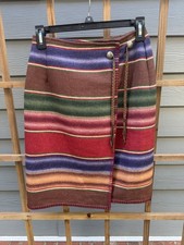 Vintage 90s Ralph Lauren Country Size M Wrap Skirt Concho Ties Blanket Stitch