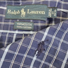 Ralph Lauren Yarmouth Button Dress Shirt Mens 17 34/35 Blue Plaid Long Sleeve