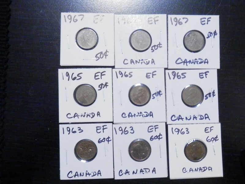 9 EF Small Cents From Canada 3-1963,3-1965,3-1967
