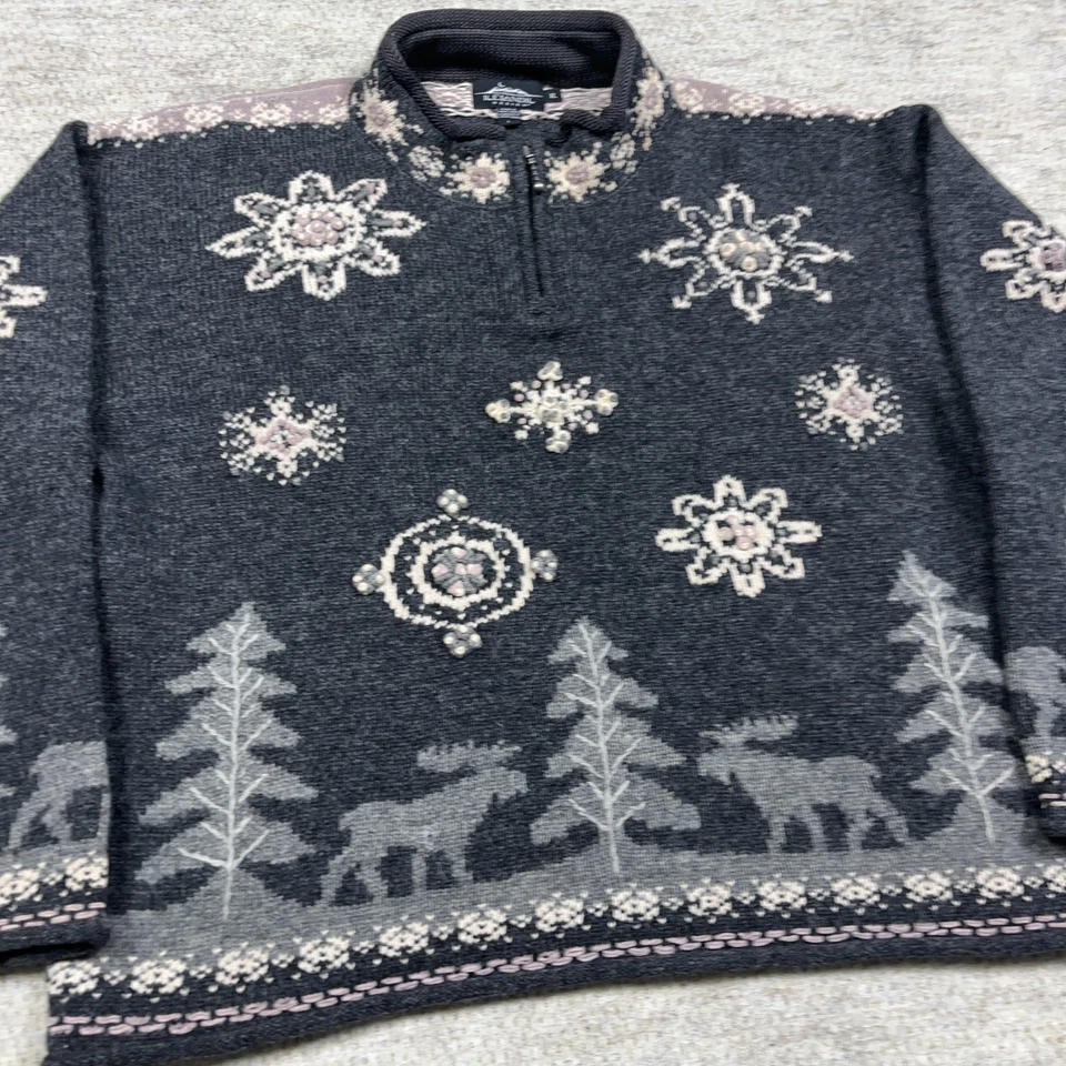 Icelandic Sweater Women XL Gray Wool Pullover Quarter Zip Nordic Snow Winter * - Image 3 of 4