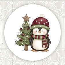 Penguin With Christmas Tree Whimsy Stickers Round Matte Labels Seals