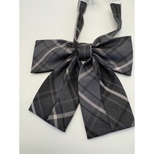 Grey Black Plaid Pre-Tied Bow Tie Adjustable Elastic Strap Academic Cosplay