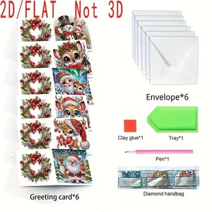 6 cards-SANTA REINDEER SNOWMAN-Diamond painting-KIT-KEEPSAKE to DISPLAY