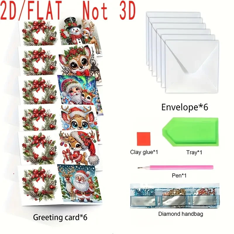6 cards-SANTA REINDEER SNOWMAN-Diamond painting-KIT-KEEPSAKE to DISPLAY