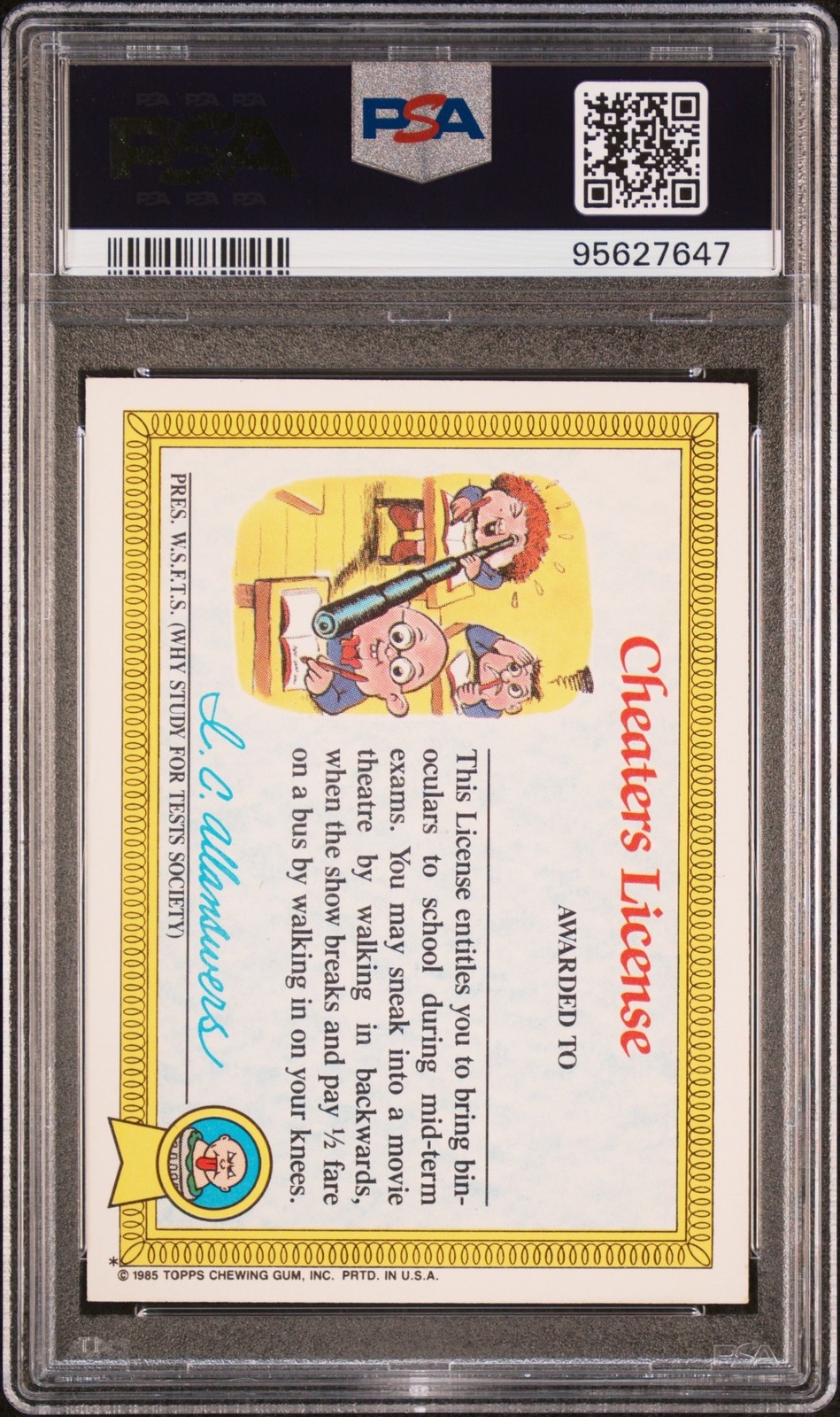 1985 GARBAGE PAIL KIDS STICKERS GLOSSY #8A ADAM BOMB PSA 8 view 2