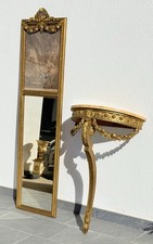 🥇Antica Consolle Dorata con Specchiera e Stampa Luigi XVI Parigi ‘800🥇