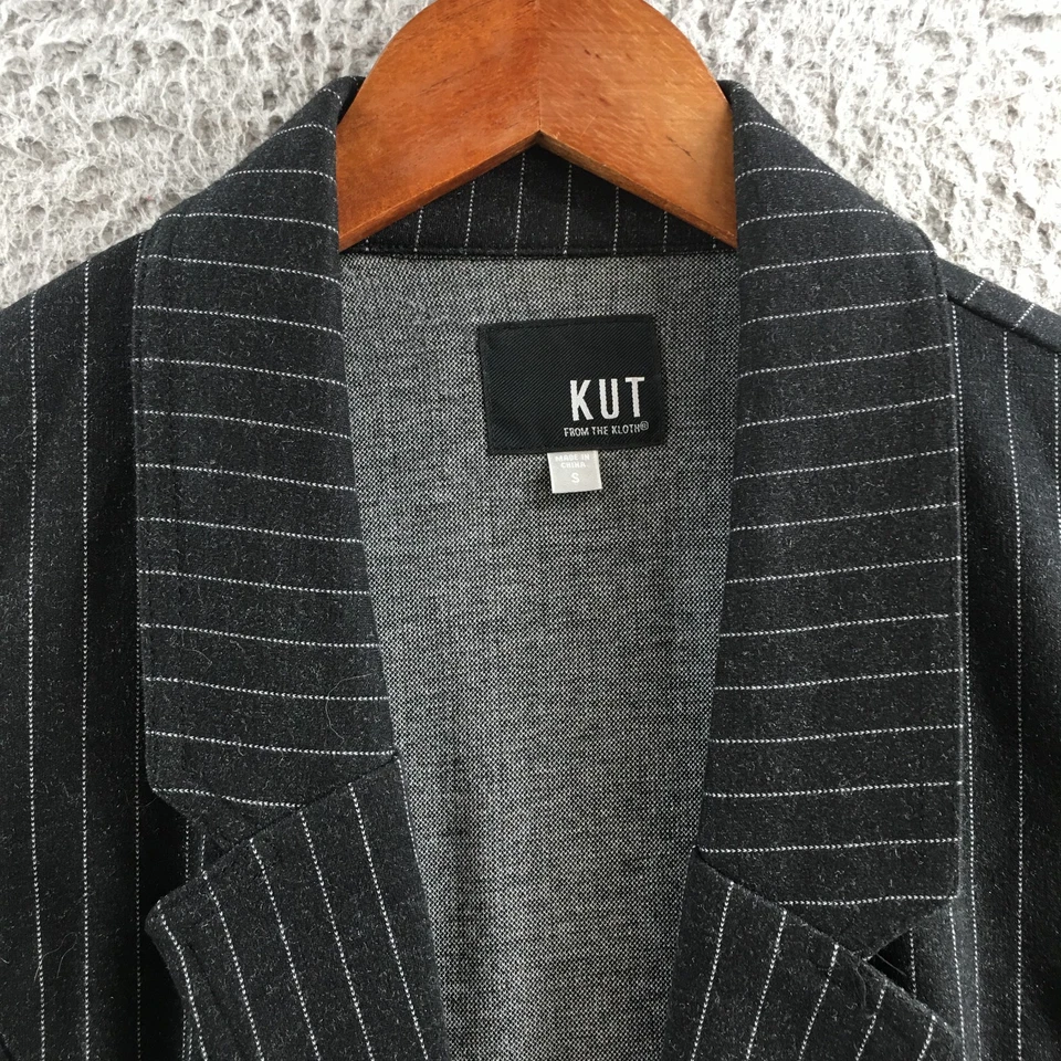 KUT From The Kloth Pinstripe Open Front Blazer Jacket Womens S Black Long Sleeve - Image 3 of 4