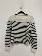 Reformation 100 Cashmere Boyfriend Sweater in Oatmeal Black Stripe Size Small