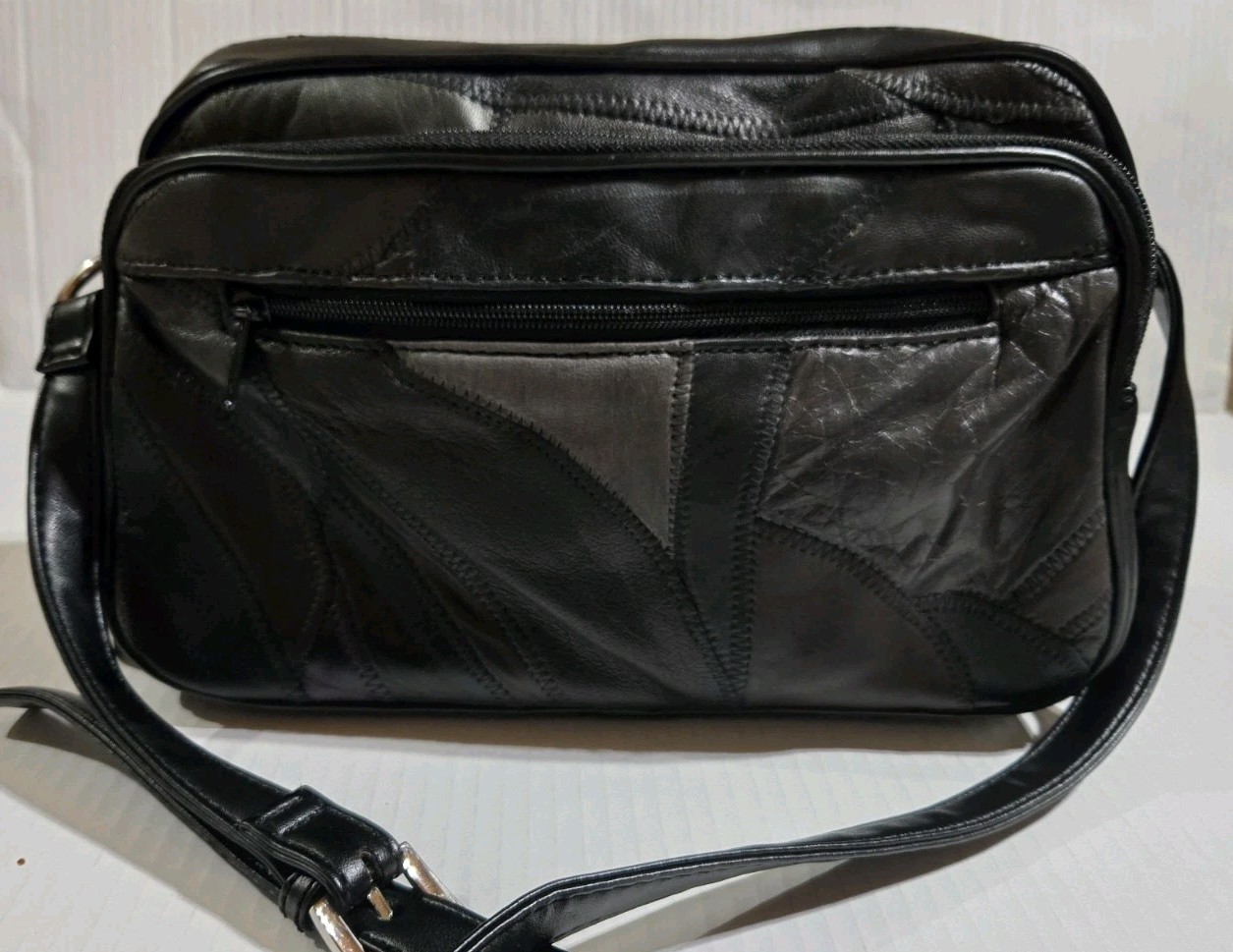 Vintage Jaclyn Smith Patchwork Black  Genuine Lea… - image 1